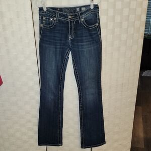 Miss Me Womens Jeans Signature Bootcut Rhinestone Beaded Pockets Sz 29 Length 31